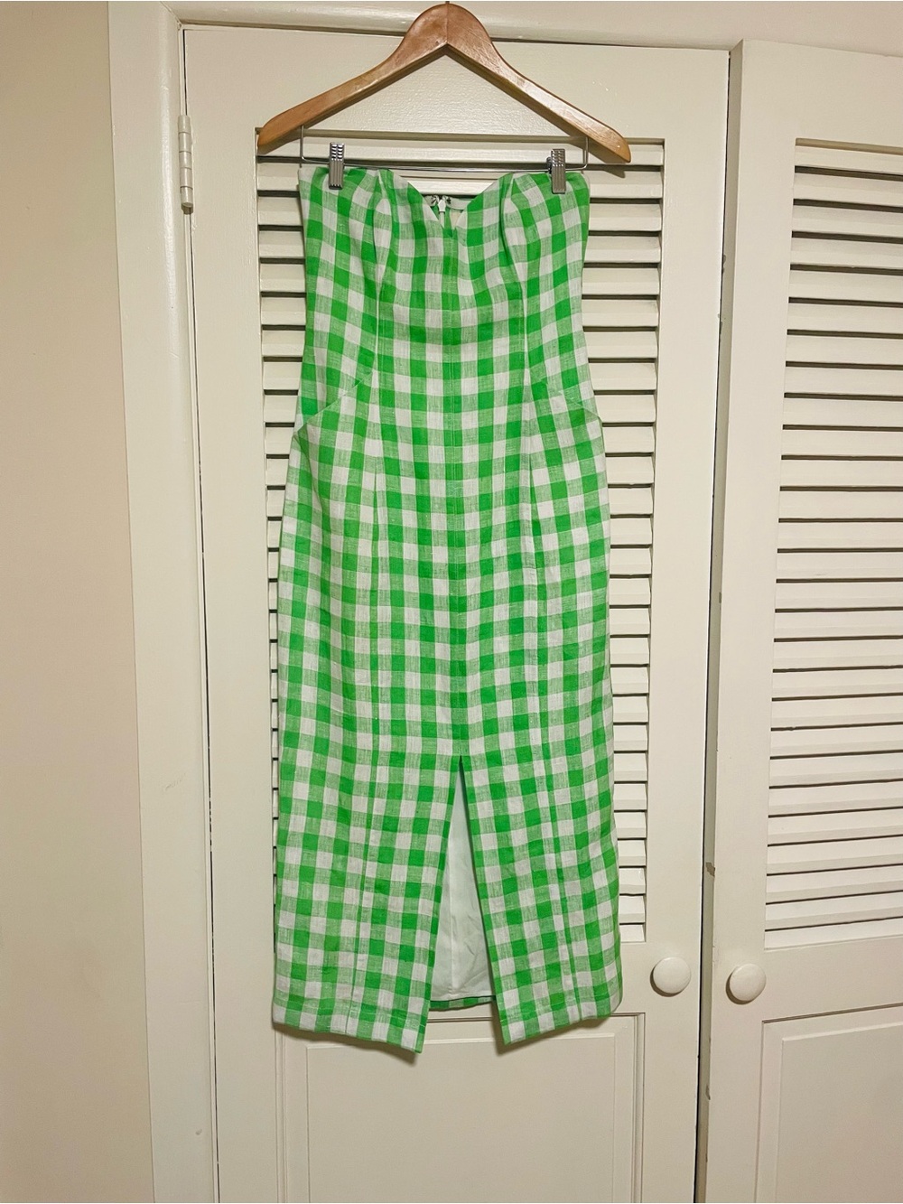 Mara Hoffman Green and White Gingham Strapless Didi Dress